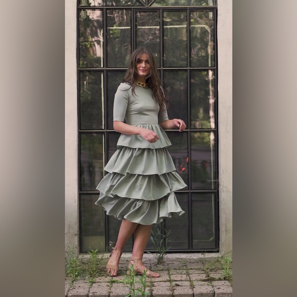 Jessakae Green Eiffel MIDI Ruffle Dress